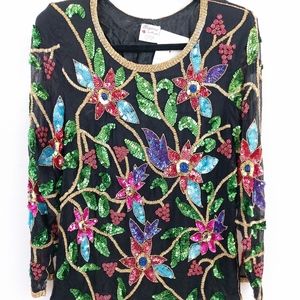 SZ XS-VTG NWT SEQUIN FLORAL BLOUSE